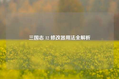 三国志 12 修改器用法全解析